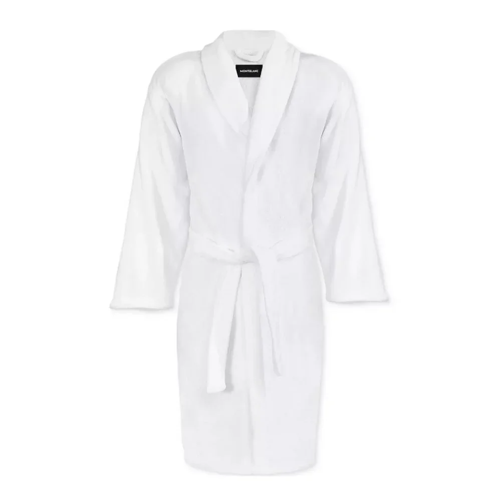 Montblanc Unisex Luxury Bath Robe, White Plush Soft Tie Belt, Spa Lounge - NEW